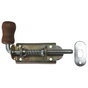 Zasuwka z drewnianą rączką 80 mm ocynk