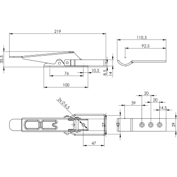 Zamknięcie burtowe zaczep burty blacha 310 x 30 mm