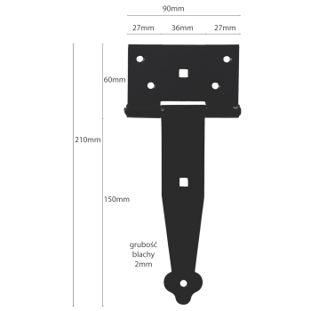 Zawias budowlany altanowy 200 mm czarny
